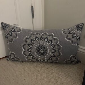 Gray Decorative Lumbar Pillow with Mandala Pattern